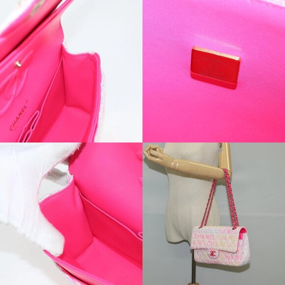 CHANEL Matelasse 25 Chain Shoulder Bag Tweed Pink Gold CC Auth MX484M - Picture 14 of 15